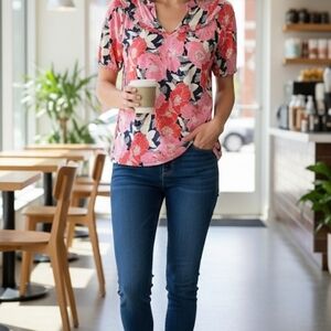 Floral Pink and Blue Blouse
